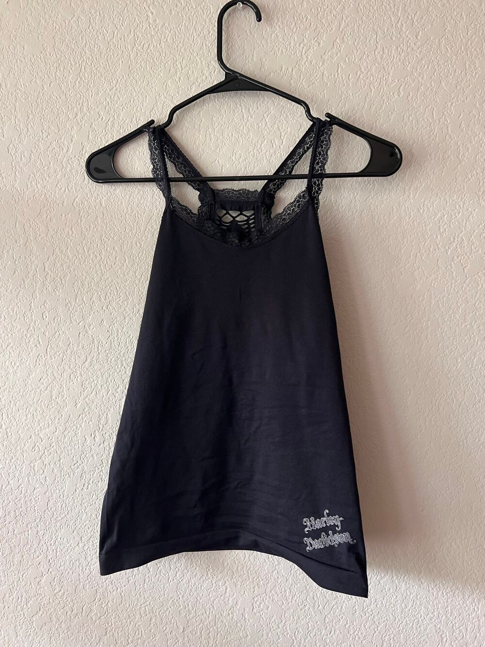 Harley-Davidson Camisole Tank Top Lace Trim Women's Black Biker